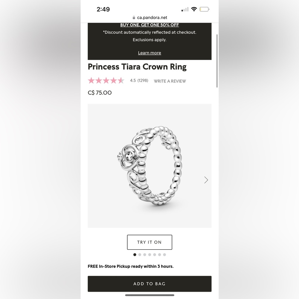 PRINCESS PANDORA RING - Picture 1 of 8
